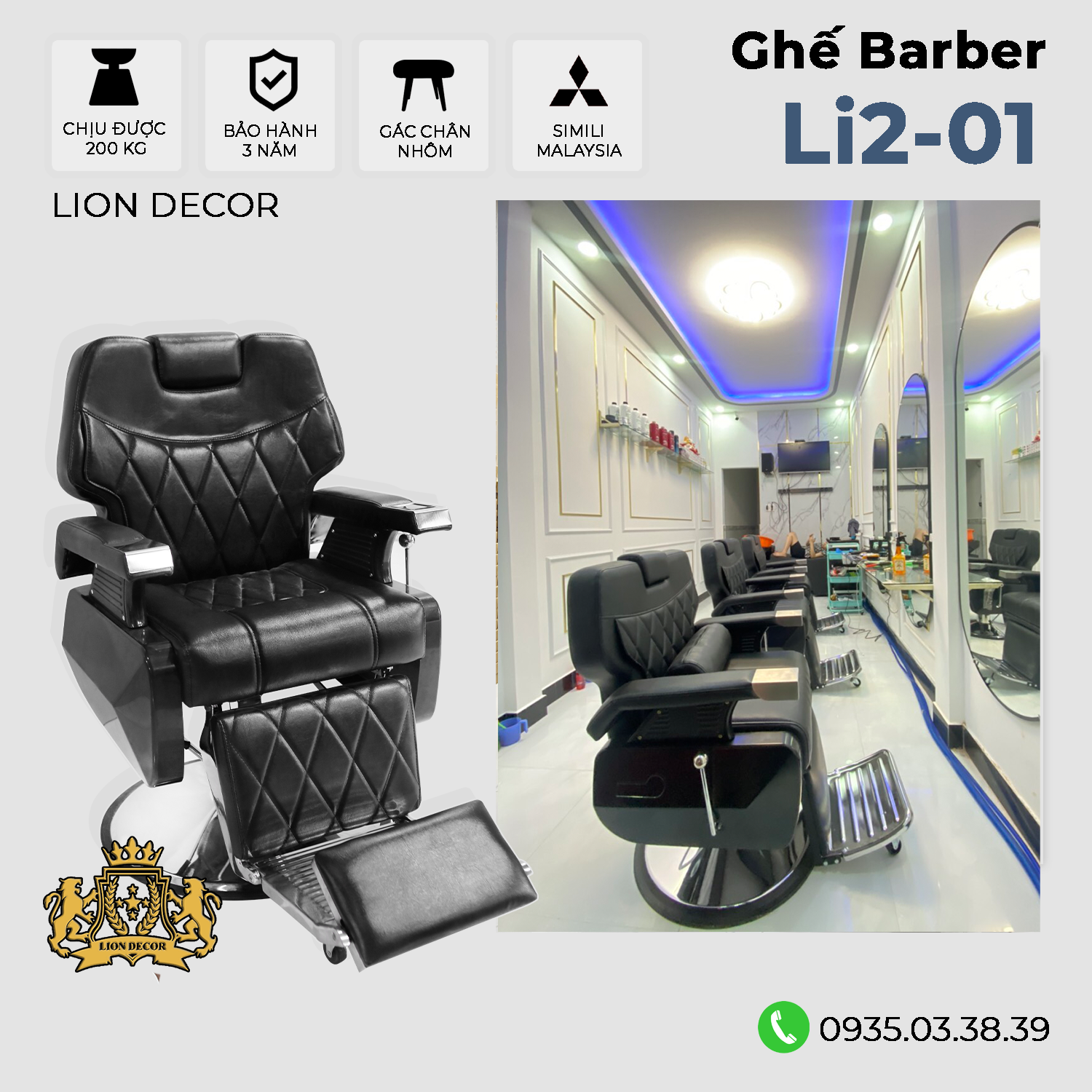 Lion Decor – Ghế Barber Cao Cấp | Ghế Cắt Tóc Nam – Nội Thất Barber Chuyên Nghiệp