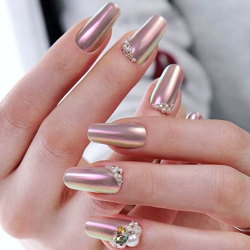 nail tráng gương đính đá - đẹp365