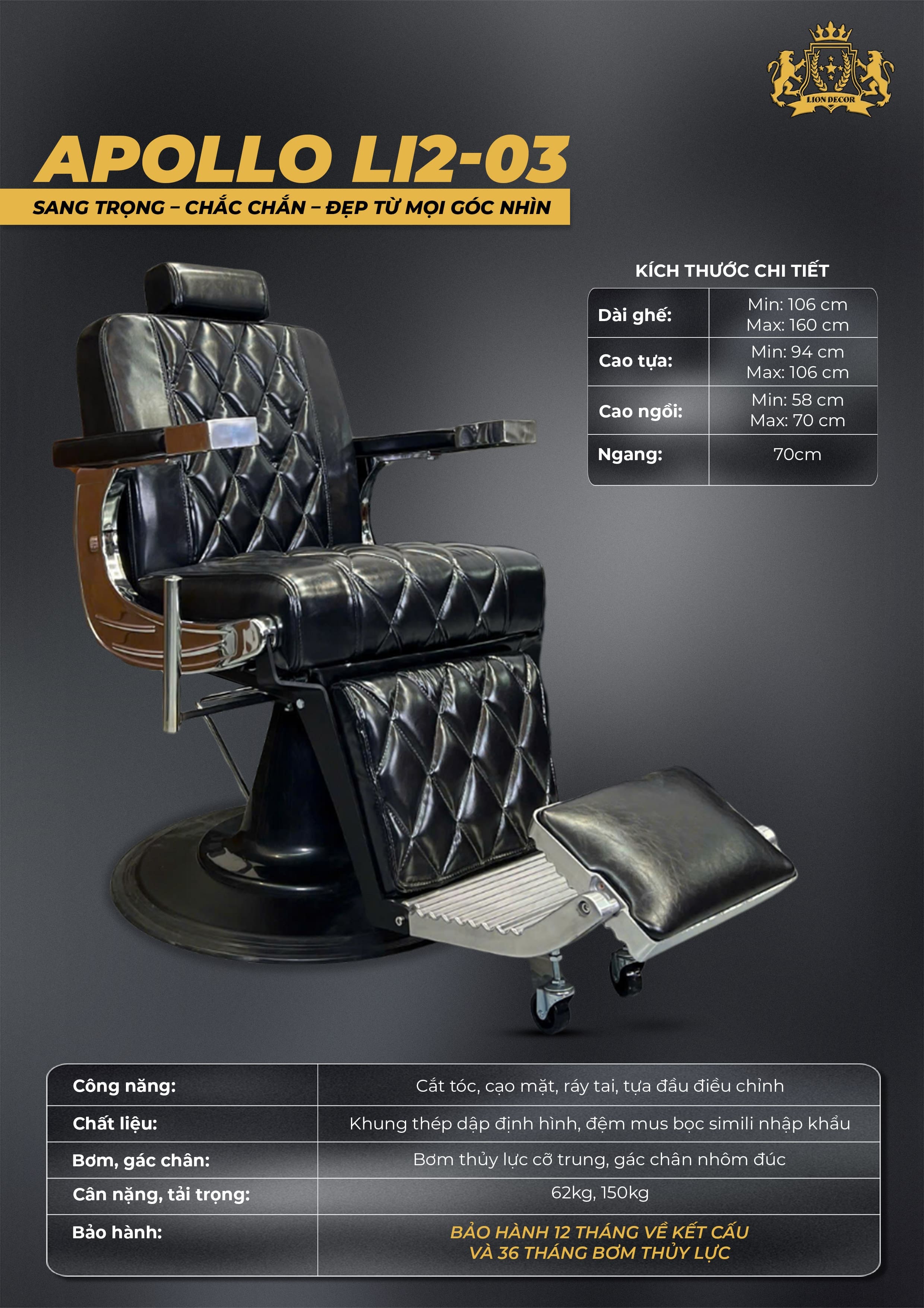 Ghế Barber Apollo li2_03 9 ghe cat toc apollo li2 03 khong gia