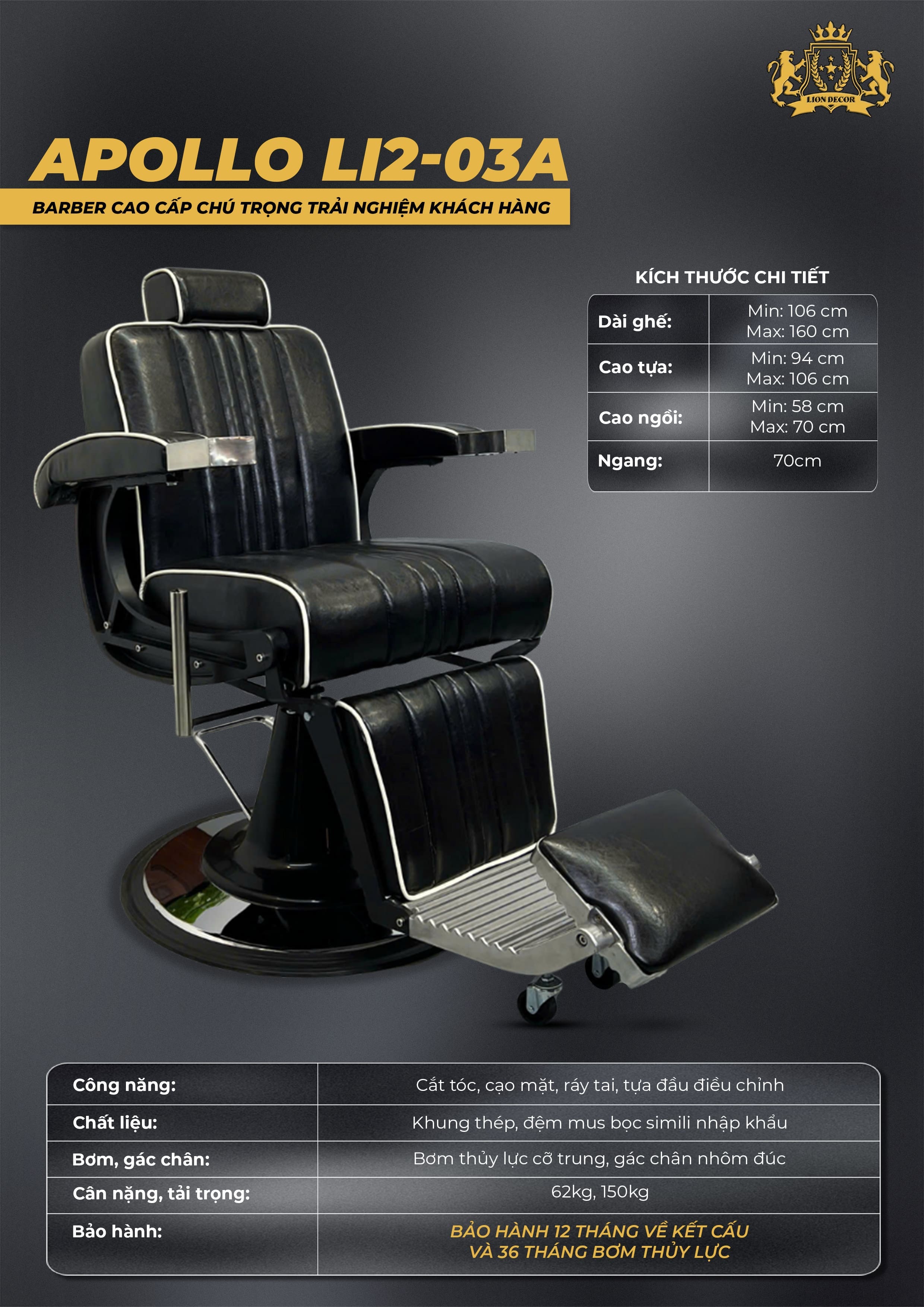 Ghế Barber Apollo LI2_03A 9 ghe cat toc apollo li2 03a khong gia