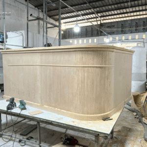 Quầy Thu Ngân Góc L Dạng Lam Gỗ – Thiết Kế Theo Yêu Cầu